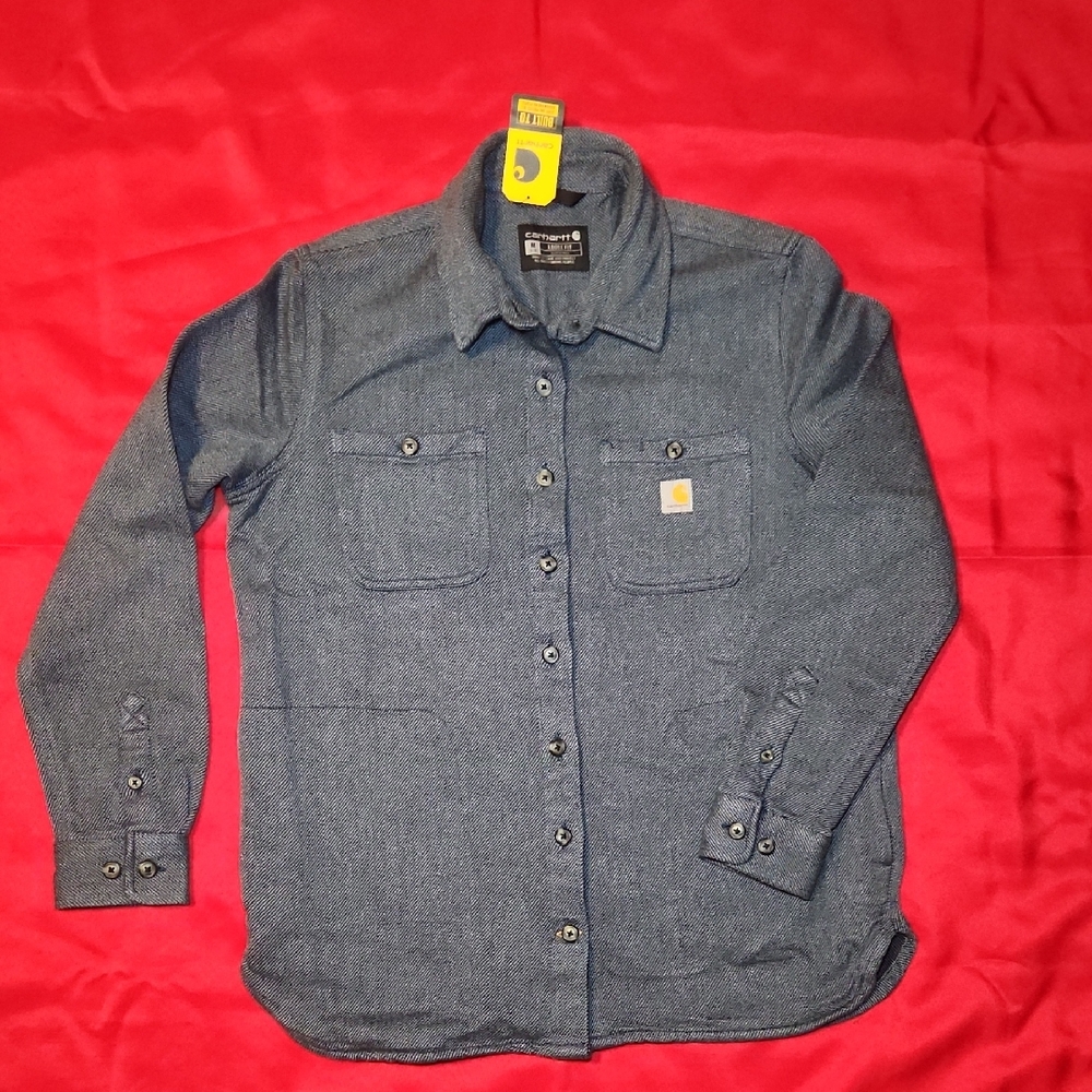 Carhartt Women's Medium 8-10 BlueTwill  Shirt Jacket Shacket With Pockets